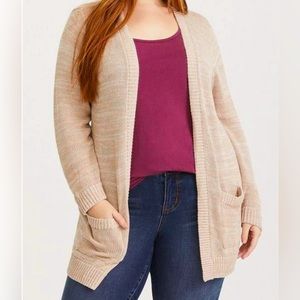 Torrid Oatmeal Heathered Cardigan Open Front Longline Sweater 2 Pockets
